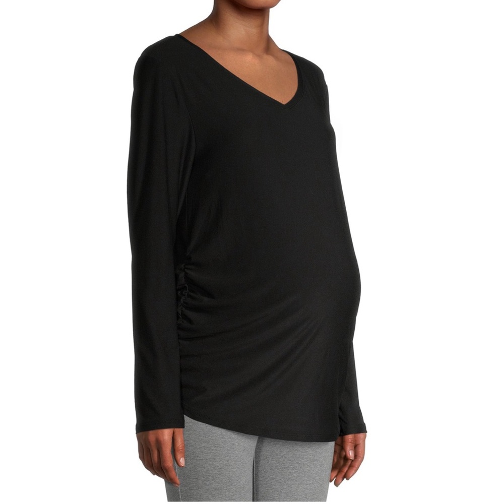 Maternity V-Neck T-shirt with Long Sleeves - Picture 2 of 6